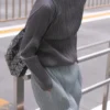 Miyake Pleated Top Design Feels Versatile, Slimming and Minimalist. Thin Standing Neck, Long Sleeved, High-end T-shirt for Women
