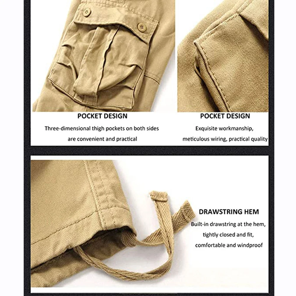 6 POCKETS US Mens Cargo Trousers 100% Cotton Work Trousers Tactical Combat Outdoor Pants - Image 5