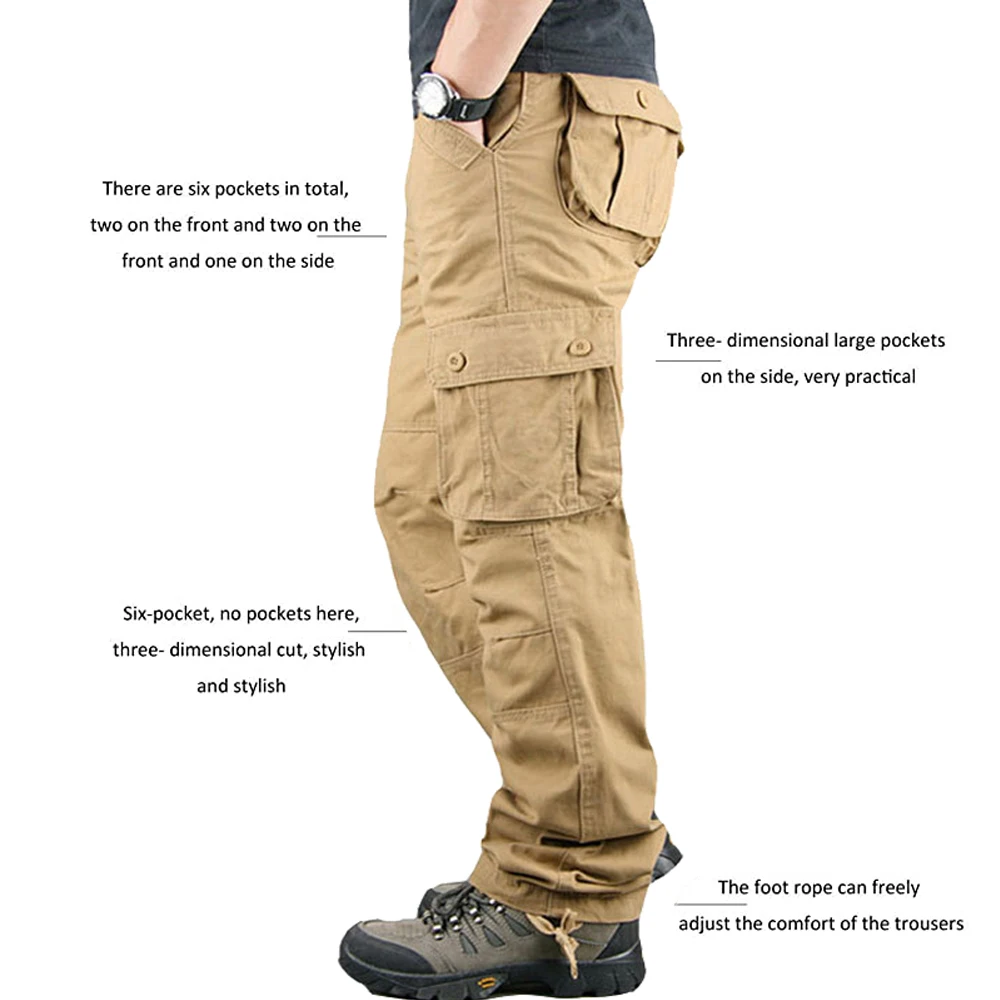 6 POCKETS US Mens Cargo Trousers 100% Cotton Work Trousers Tactical Combat Outdoor Pants - Image 3