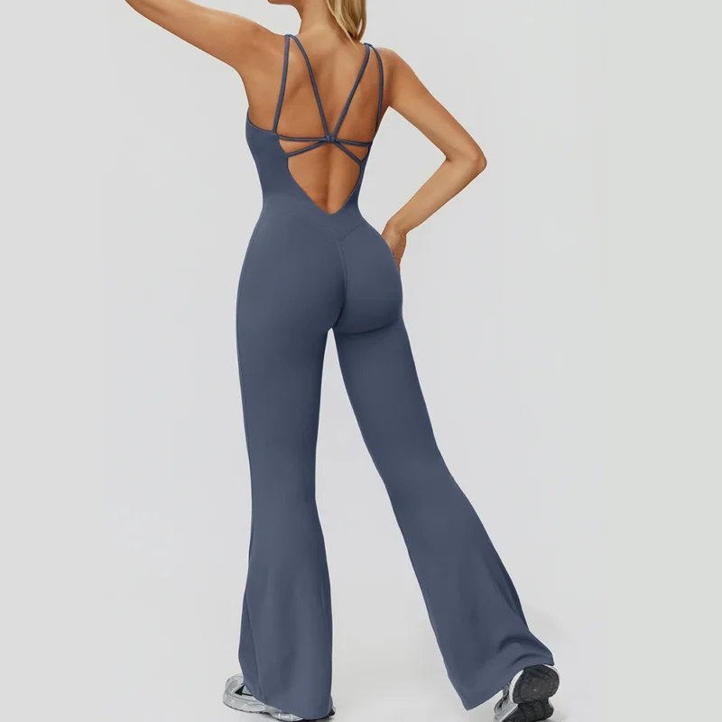 Yoga Set Sport Jumpsuit Women Tracksuits Backless Romper Flared Pant One Piece Yoga Suit Cross Strap Fitness Bodysuit Sportswear